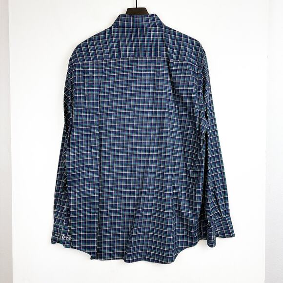 Bugatchi Blue Teal Purple Houndstooth Classic Fit Dress Shirt - 2XL XXL - Picture 6 of 8